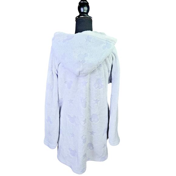 🦃 Disney Mickey Mouse Hooded Light Purple Sleepwear Robe Pajama Faux Fur Large - Picture 2 of 10